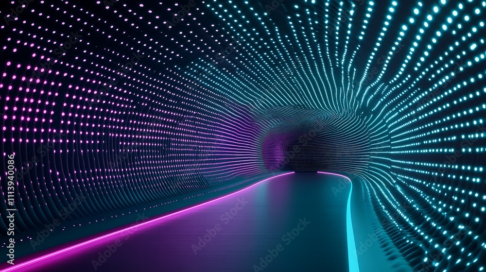 Poster futuristic glowing tunnel with colorful lights and mesmerizing patterns for artistic and abstract ba