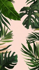 Lush Tropical Foliage Backdrop on Pastel Pink