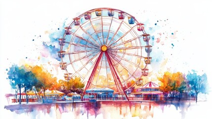 Watercolor Ferris Wheel Art