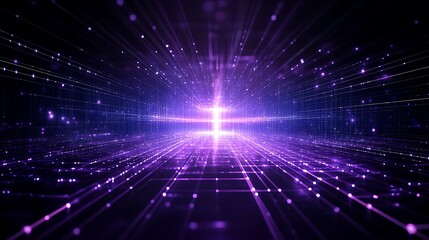 Obraz premium Futuristic Light Beam with Abstract Lines and Particles in a Purple Space Environment for Technology Themes