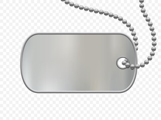 Metal military dog ​​tag on a chain. Template with copy space isolated on transparent background. Vector illustration
