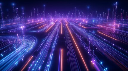 Obraz premium Futuristic Neon Cityscape with Bright Lights and Dynamic Lines Creating a Sense of Movement and Technology