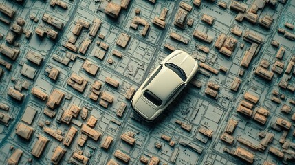 Miniature toy car on the map. Travel and adventure concept.