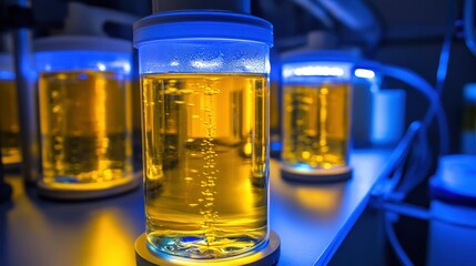 Bright Yellow Liquid in Laboratory Jars