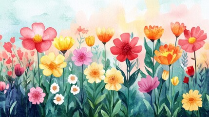 Vibrant Watercolor Flower Field