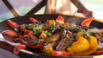 Bad for health eating habits steaming saj food with excessive calories from fatty ingredients and...
