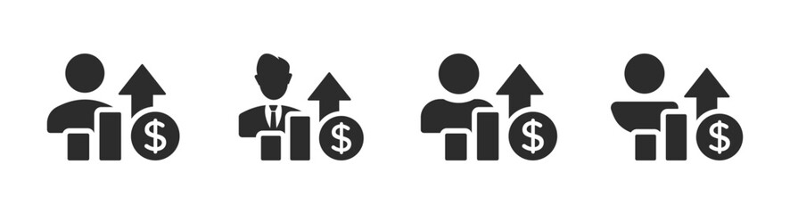 Salary increase vector icon design concepts. Vector salary increase icons set