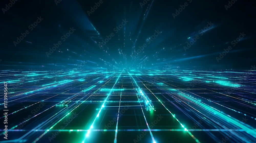 Aufkleber futuristic technology background with glowing lines and dots in a digital space environment