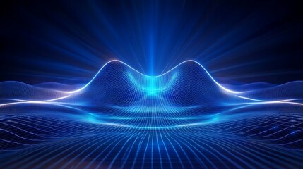 Naklejka premium Futuristic Wave of Light and Energy Visualization with Blue Neon Glow and Radiant Waves in Digital Format