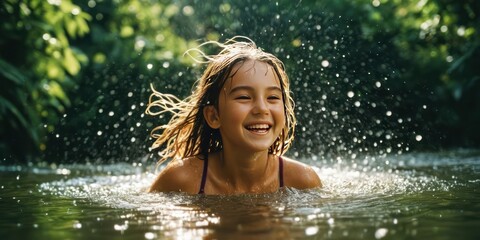 Obraz premium A little girl with happiness as she splashes playfully in water