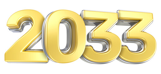 Happy New Year 2033 Silver With Yellow 3D Render