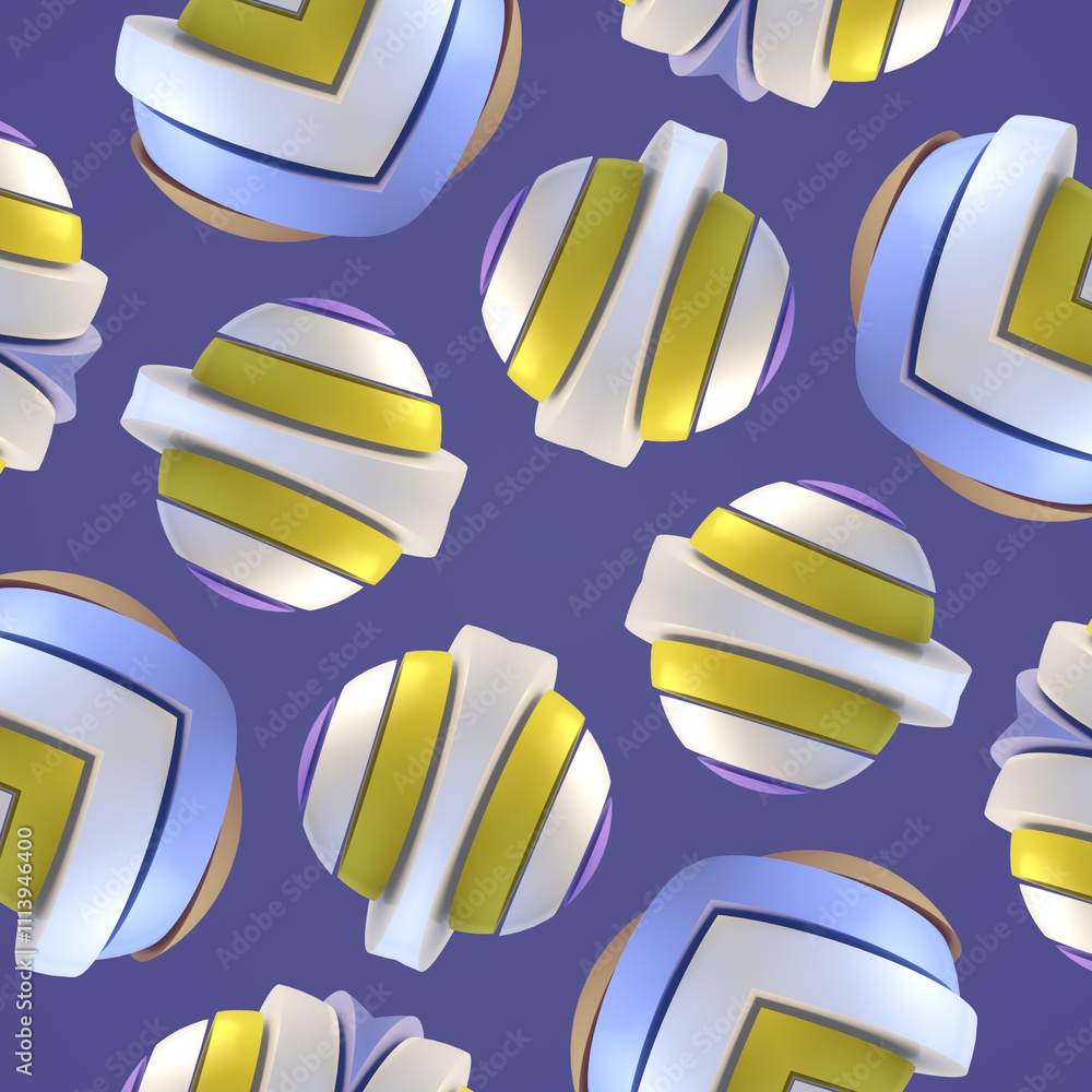 Fototapete Digital illustration of a symmetrical pattern of multilayered spherical objects in bright colors. Depth and volume are emphasized by the harmonious arrangement of the elements. 3d rendering