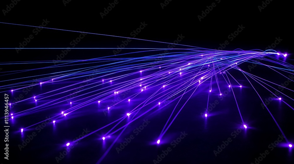 Poster illuminated lines of blue and purple light creating dynamic paths in a dark digital space