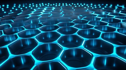 Fototapeta premium Illuminated Hexagonal Pattern with Luminous Blue Accents on a Dark Background for Futuristic Concepts