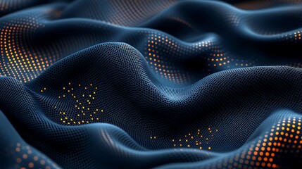 Obraz premium Smooth fabric texture with shimmering dots in blue and gold colors, ideal for design and background applications