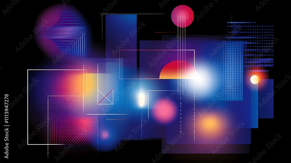 Poster vibrant abstract background design with geometric shapes and colorful lights for creative projects a