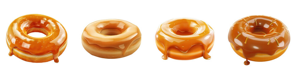 3d render caramel-filled donut isolated on transparent background Cartoon Illustration in plastic style