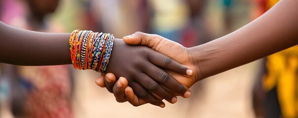 Two people shaking hands, showing unity and friendship in africa