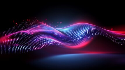 Vibrant Abstract Digital Waves with Colorful Lights and Particles on Dark Background