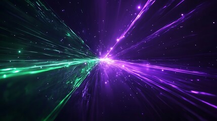 Obraz premium Vibrant Abstract Light Rays in Purple and Green Colors Creating a Dynamic Cosmic Space Background