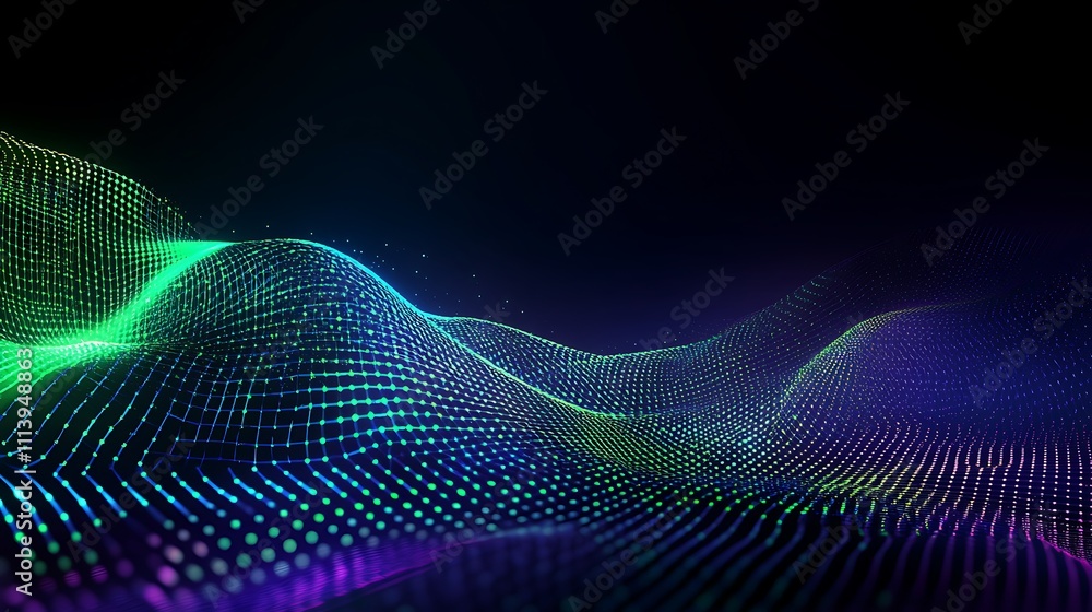 Poster vibrant abstract waves of colorful light particles in a dark background for digital art concepts