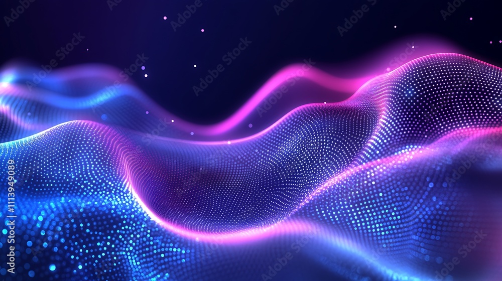 Aufkleber vibrant abstract waves of light with colorful particles and digital texture in dark background