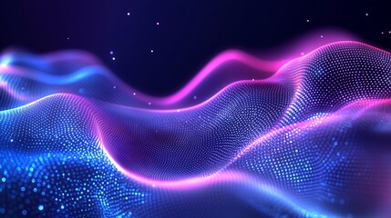 Fototapeta premium Vibrant Abstract Waves of Light with Colorful Particles and Digital Texture in Dark Background