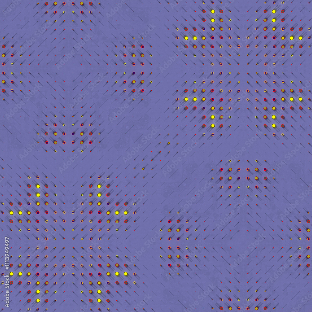 Aufkleber Abstract digital illustration of a symmetrical pattern of light colored dots on a purple background. 3d rendering
