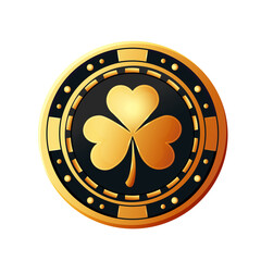 casino gold chip with lucky clover isolated on transparent background