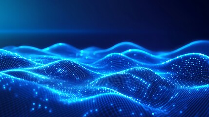 Naklejka premium Vibrant Digital Waves with Glowing Particles in Futuristic Abstract Background for Technology and Science Themes