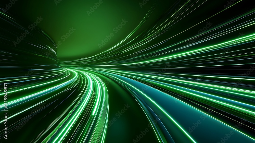 Aufkleber vibrant green light trails creating dynamic flow in abstract background design for modern concepts