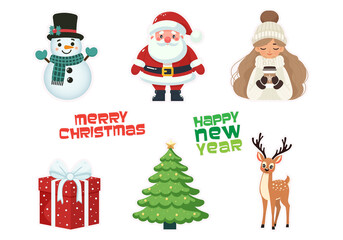 set of christmas elements isolated on transparent background