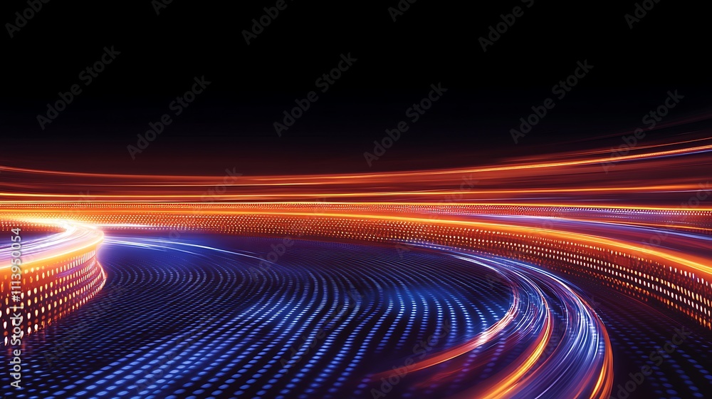 Poster vibrant light trails in motion over dark background creating abstract colorful waves of energy and f
