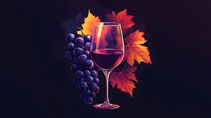 red wine glass with grapes logo design concept. logo design wine shop, wine glass, grape, logo design.vector, icon, symbol, idea, Wine bar, Restaurant,winery, wine degustation. wine maker concept.