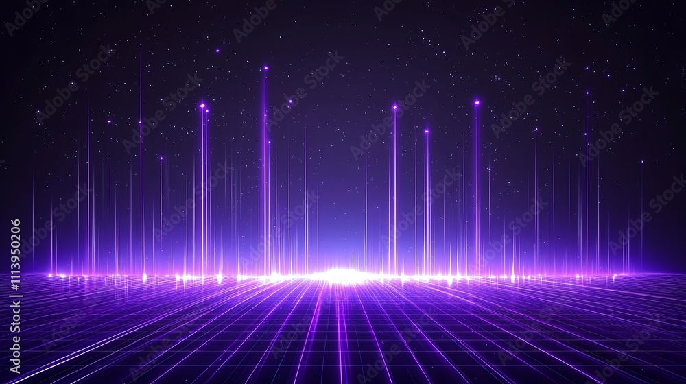 Poster vibrant neon lines creating stunning visual patterns against a dark starry background in dynamic sty