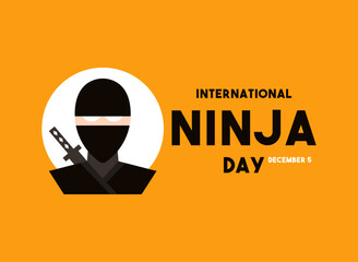 Vector Illustration of International Ninja Day. December 5. Flat design vector. Ninja icon.  Yellow background.