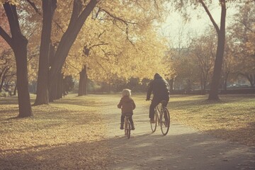 Fototapeta premium Father and kid in the park in the autumn