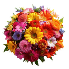 Vibrant floral bouquet garden image with transparent background