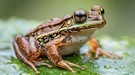 Fototapeta premium A Striking Green And Brown Frog On A Leaf