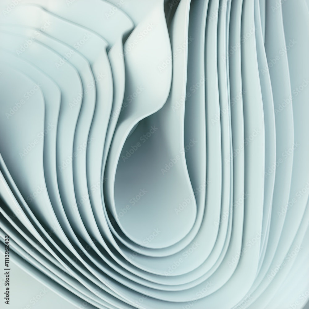 Poster abstract wavy lines of white fabric in fashionable digital illustration. 3d rendering