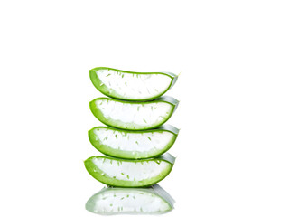 sliced fresh aloe vera on isolated white background
