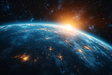 Earthrise Sunrise City Lights And Starry Cosmos