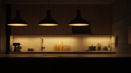 Modern Kitchen Island Illuminated By Pendant Lights