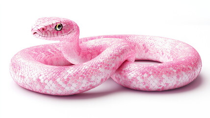 Fototapeta premium A snake with shimmering pink sequin-like skin is depicted in an image filled with intricate patterns and glittering pink outlines, its bright, sharp eyes standing out.