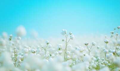 Endless cotton fields with fully bloomed white cotton plants, symbolizing agriculture, textile industry, and natural fiber production.