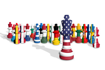 Chess made from EU members and USA flags isolated on a transparent background