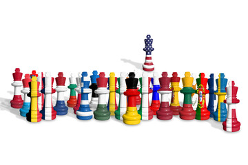 Chess made from EU members and USA flags isolated on a transparent background