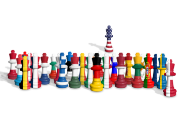 Chess made from EU members and USA flags isolated on a transparent background