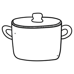 Hand drawn doodle saucepan on white background.