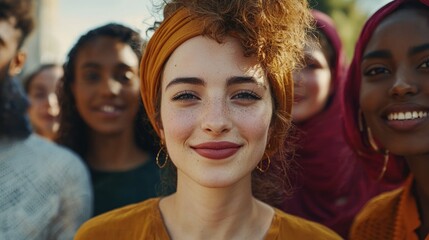 Create an image featuring a diverse group of people in a professional or everyday setting to represent inclusivity and multiculturalism